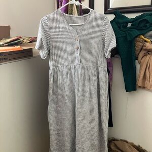 Linen Black and White Checkered Dress